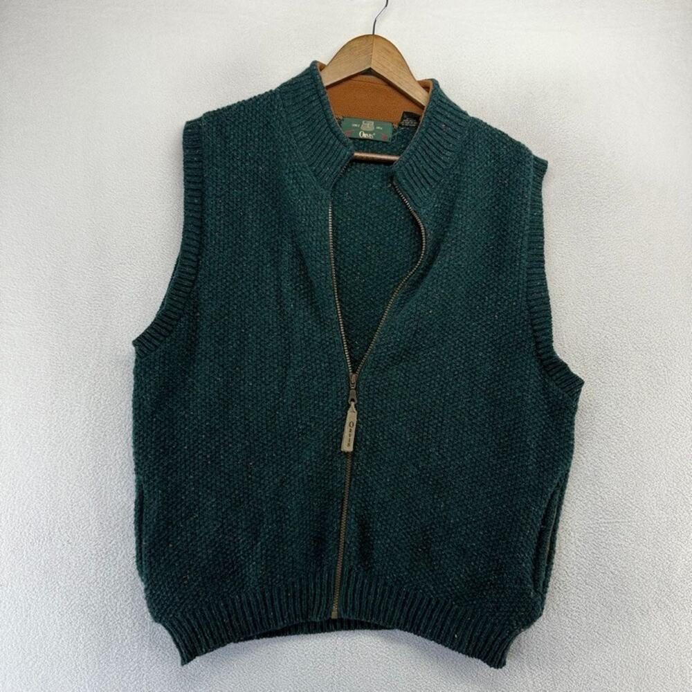 Vintage Orvis Sweater Vest Men's Large Green Blue Wool Zip Cardigan Knit 90s